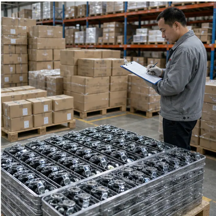 Realistic export packing area for caster wheel shipment