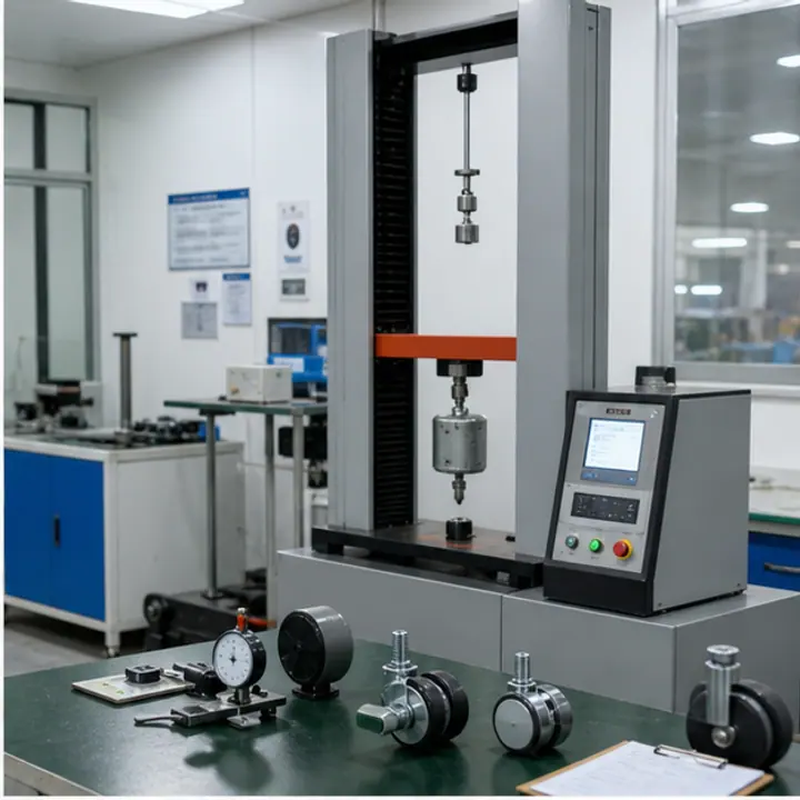 Realistic caster wheel quality testing laboratory with testing equipment